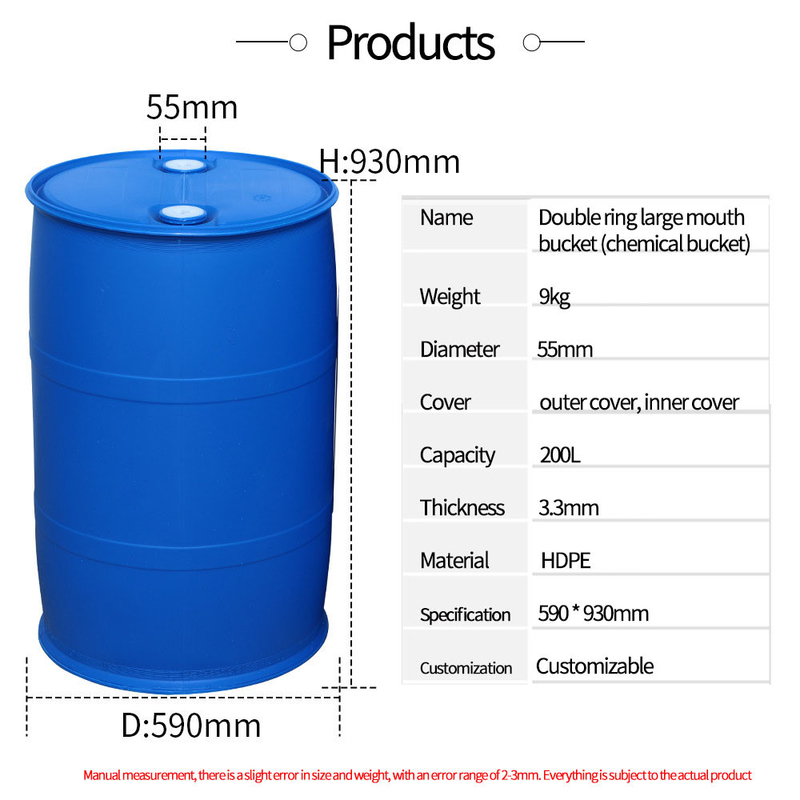 Mở thùng phuy nhựa màu đen 200L hàng đầu có nắp để xử lý chất thải hóa học