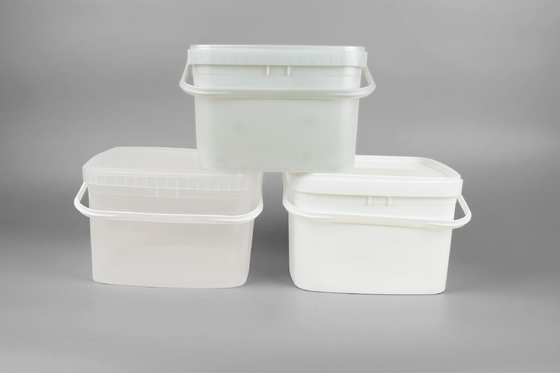 Loại thực phẩm 5L Thùng vuông màu trắng Thùng polypropylene có nắp